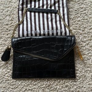 Henri Bendel Debutante Asymmetrical Black Croc Clutch / Shoulder Bag